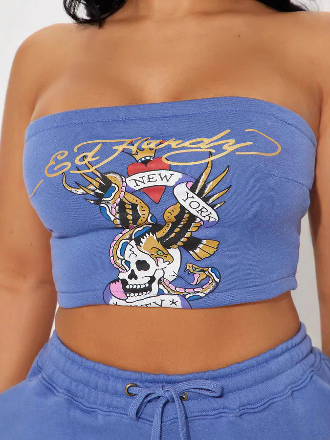 Women Sexy Strapless Top Trousers Two Piece Set 5