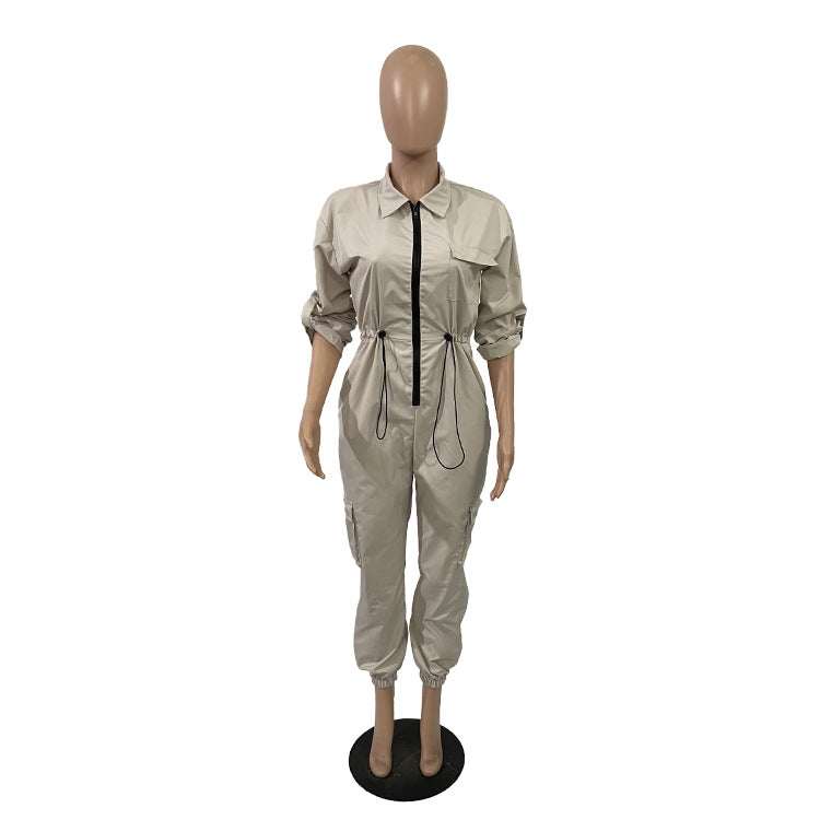 Women Fall Long Sleeve Zip Cargos Jumpsuit 14