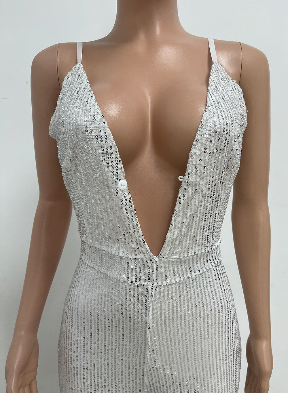 Deep V Neck Low Back Sleeveless Chic Sequined Straps Elegant Women's Party Jumpsuit 138