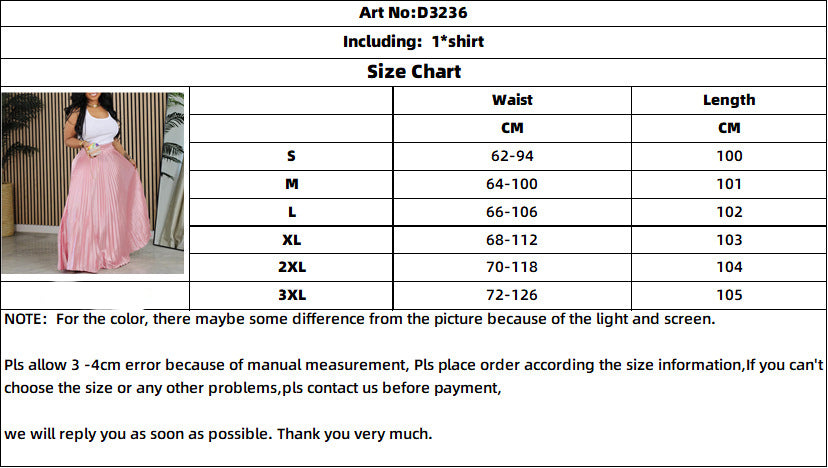 Women's Plus Size Mid-High Waist Pleated Long Skirt 20