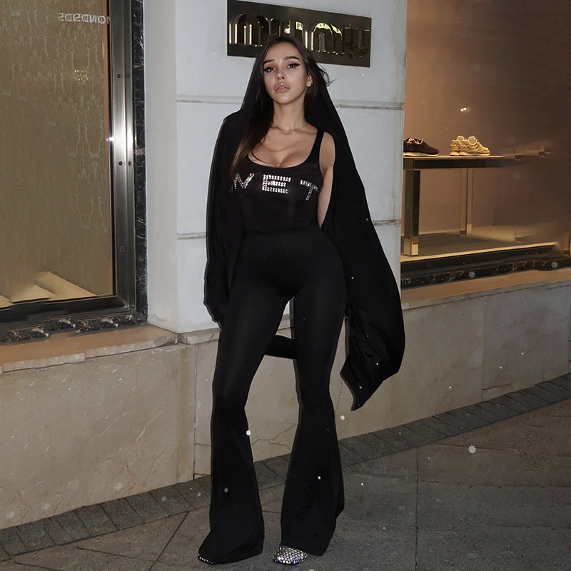 Women Summer Street Casual Letter Beaded Jumpsuit 3