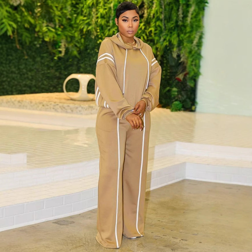 Ribbon Patchwork Hooded Hoodies Pants Two-Piece Tracksuit 8