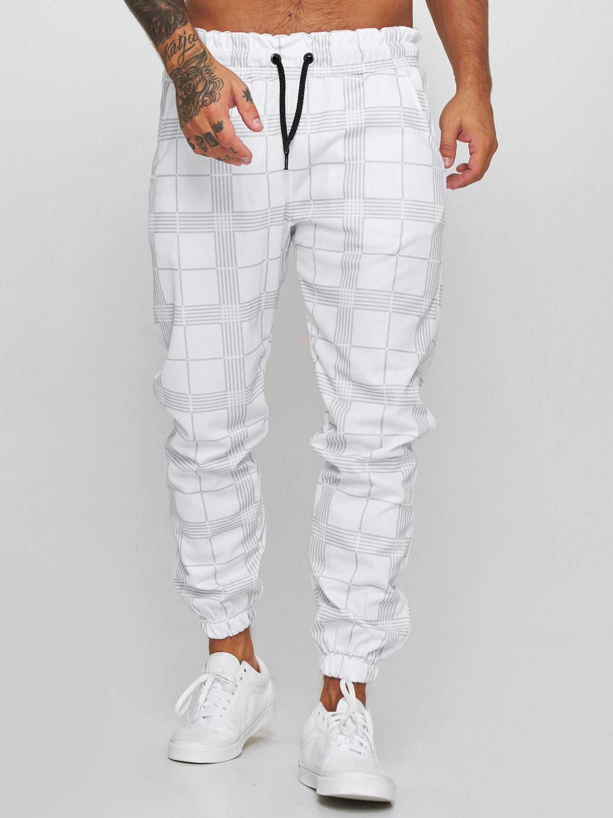 Square grid 3d digital printing Casual pants fitness Tight Pants 3
