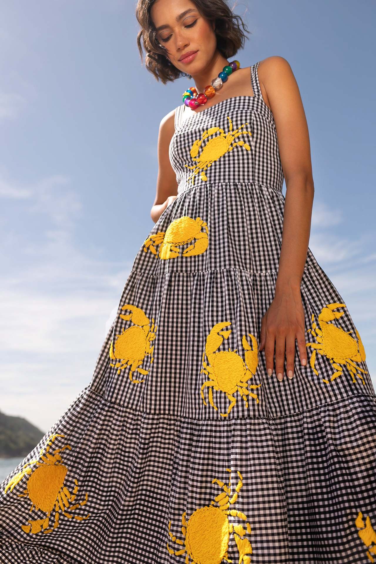 Women Embroidered Pleated Beach Holidays Strap Dress 3