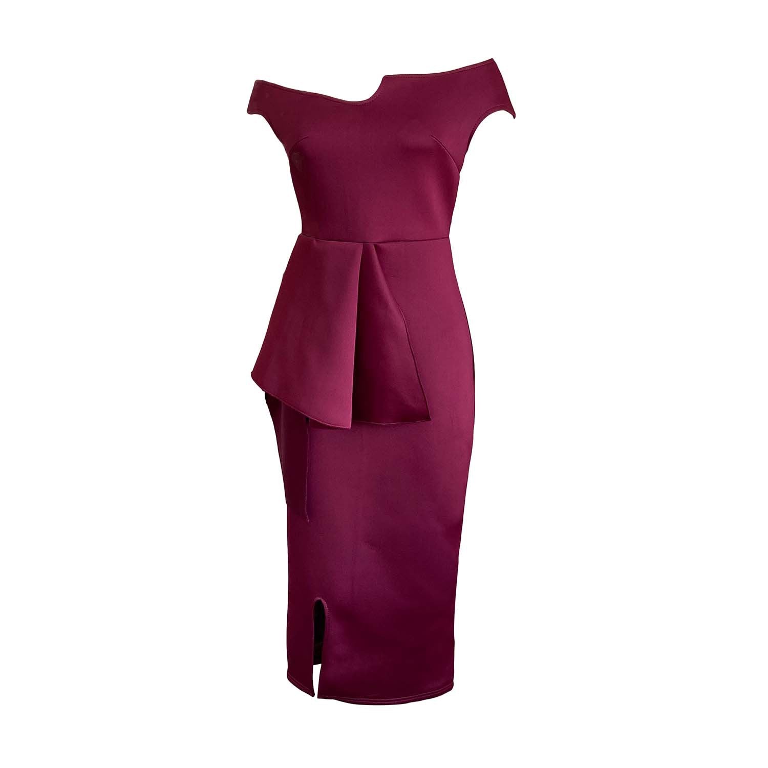 Summer Short-Sleeved Solid Color Slit Off-Shoulder Party Dress 4