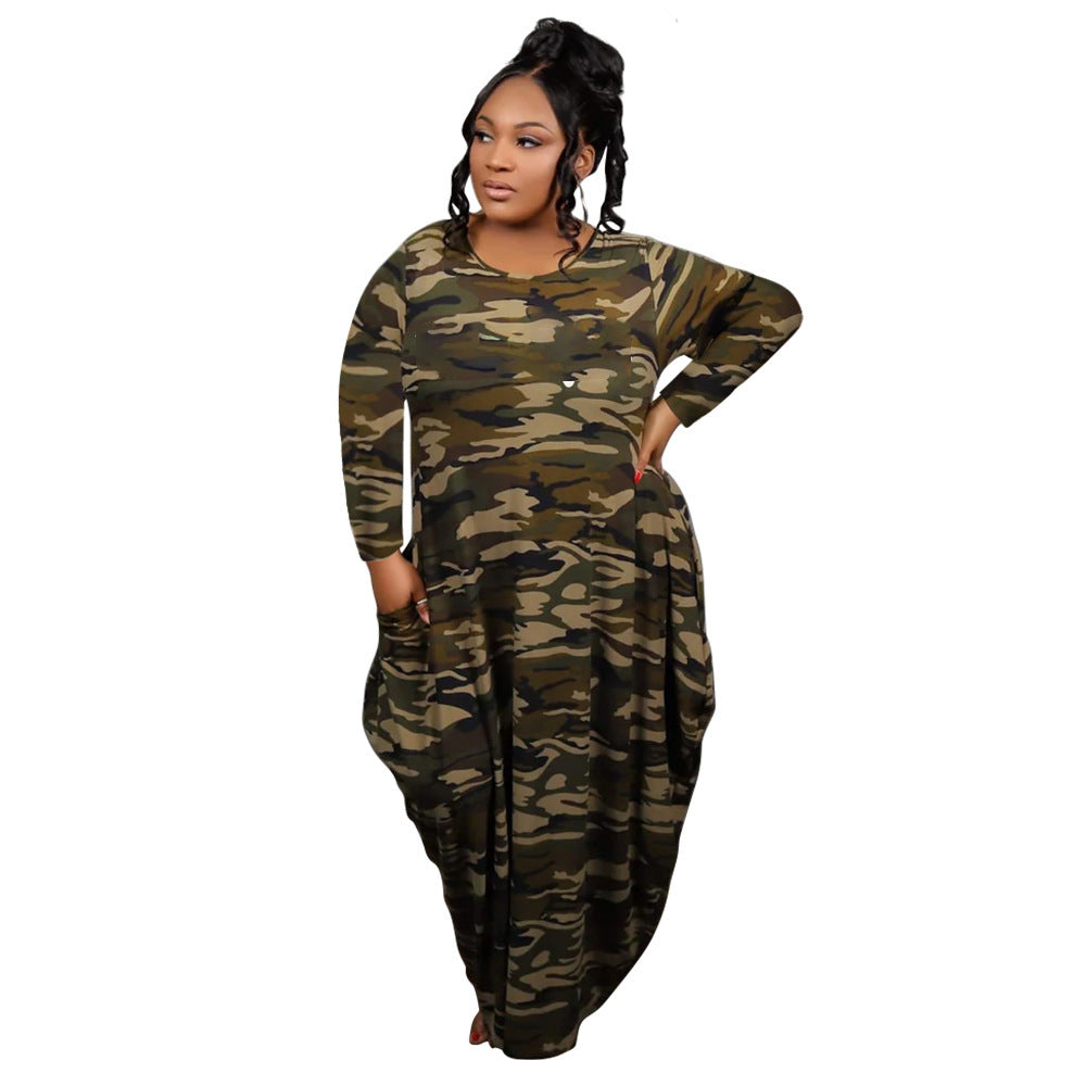 Women's Positioning Print Pockets Plus Size Loose Dress 8