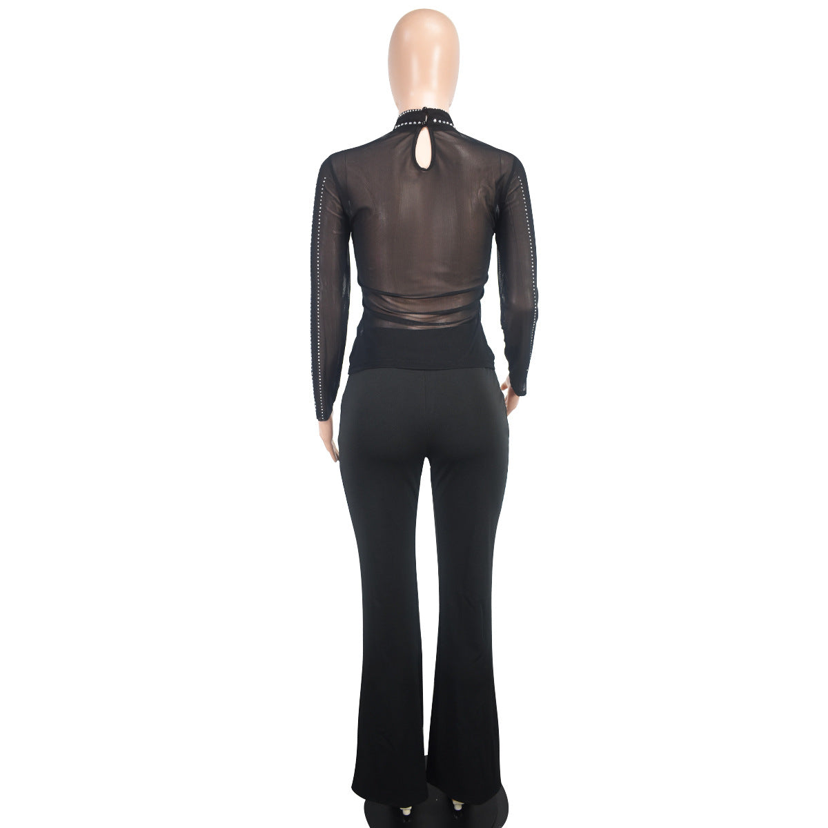 Black Transparent Mesh  Long-Sleeved Top Pants Sexy Nightclub Two-Piece Set 8