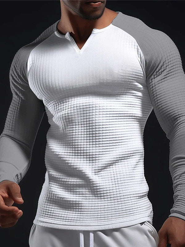 Men's Long Sleeve Color Block Waffle Basic T-Shirt 7
