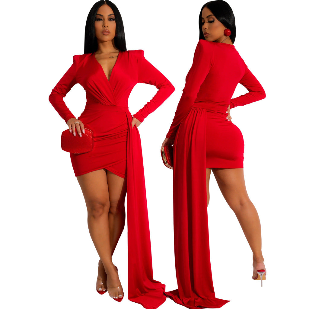 Sexy Solid Color Nightclub V-Neck Women's Dress 3