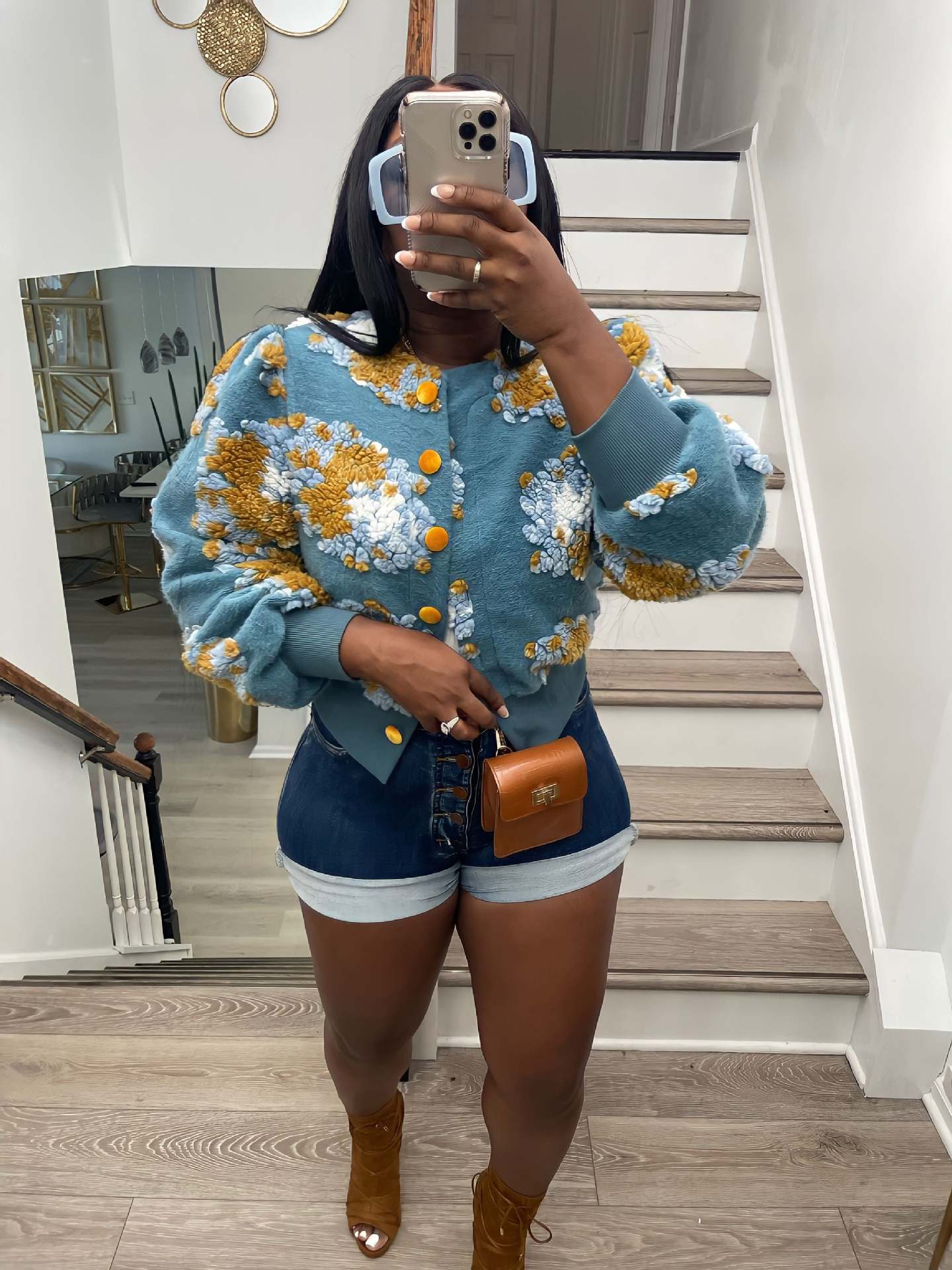 Women Fall and Winter Retro Flower Crop Jacket 17