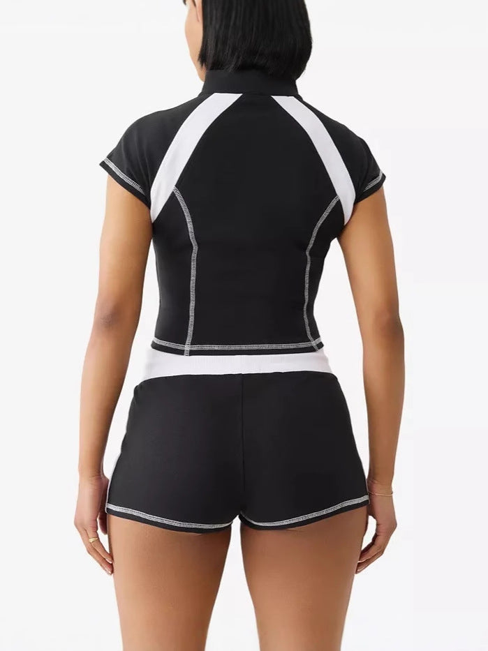 Street Style Zip-Up Casual Sporty Tee & Shorts Set 5