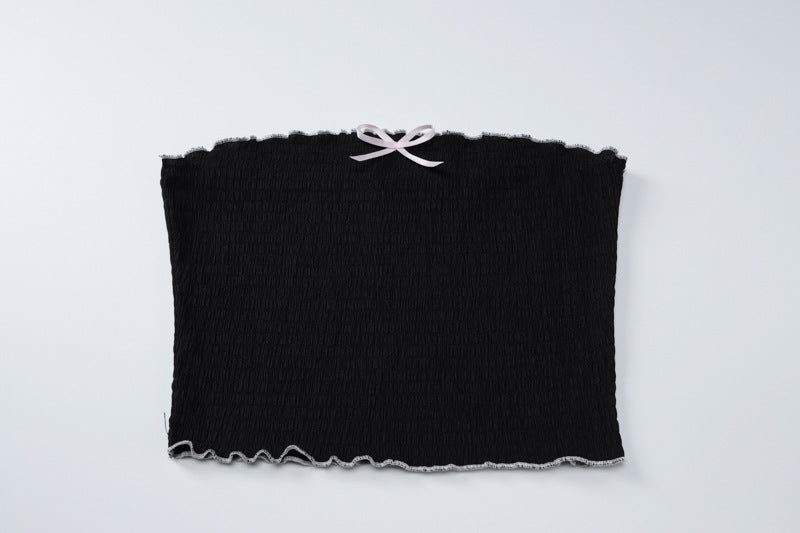 Women's Summer Fashion Sexy Strapless Top Pleated Cake Short Two Piece Set 10