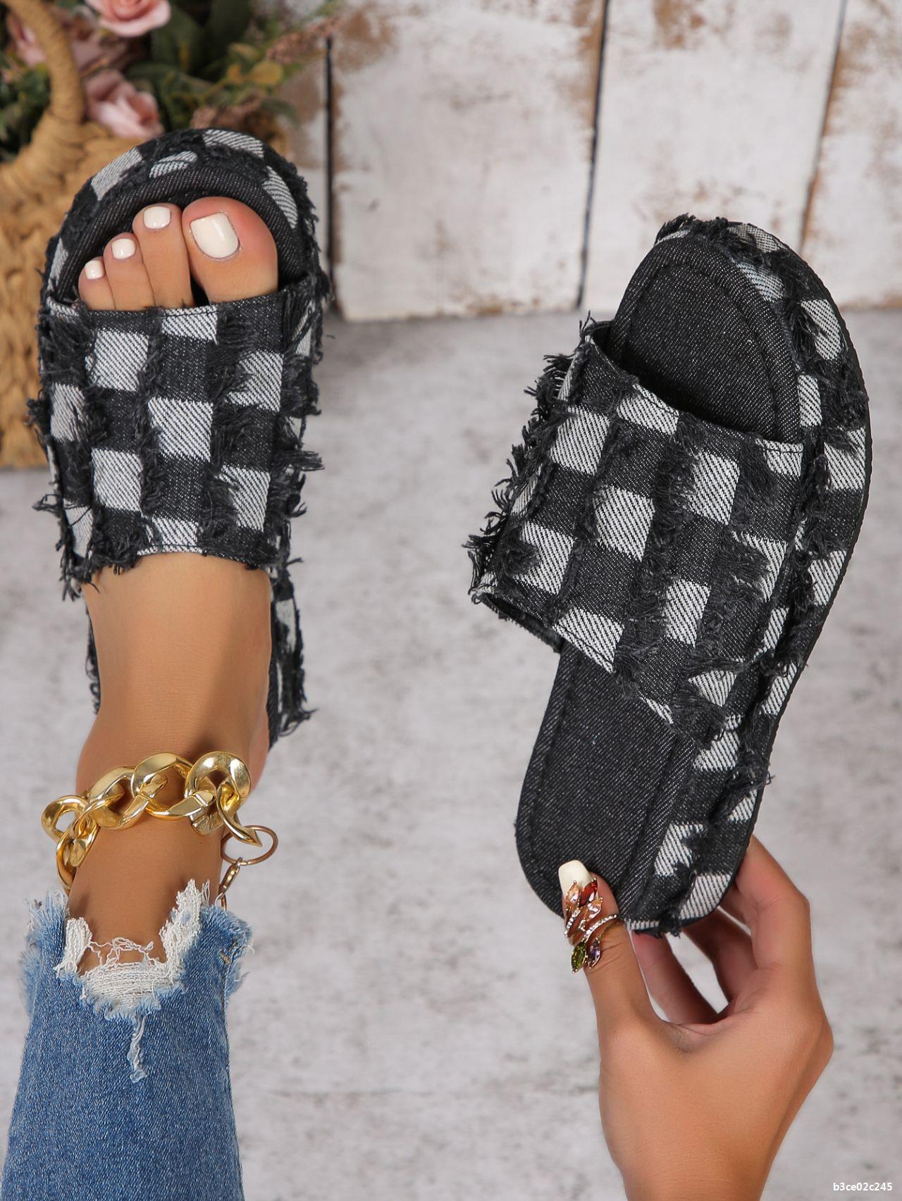 Women Washed Denim Platform Slippers 19