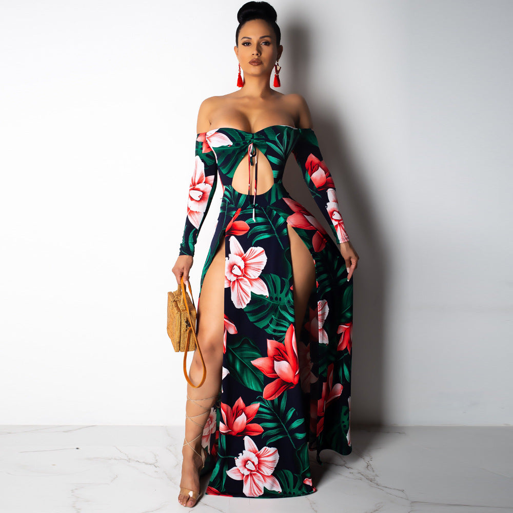 Women sexy irregular Lace-Up off-shoulder Dress 5