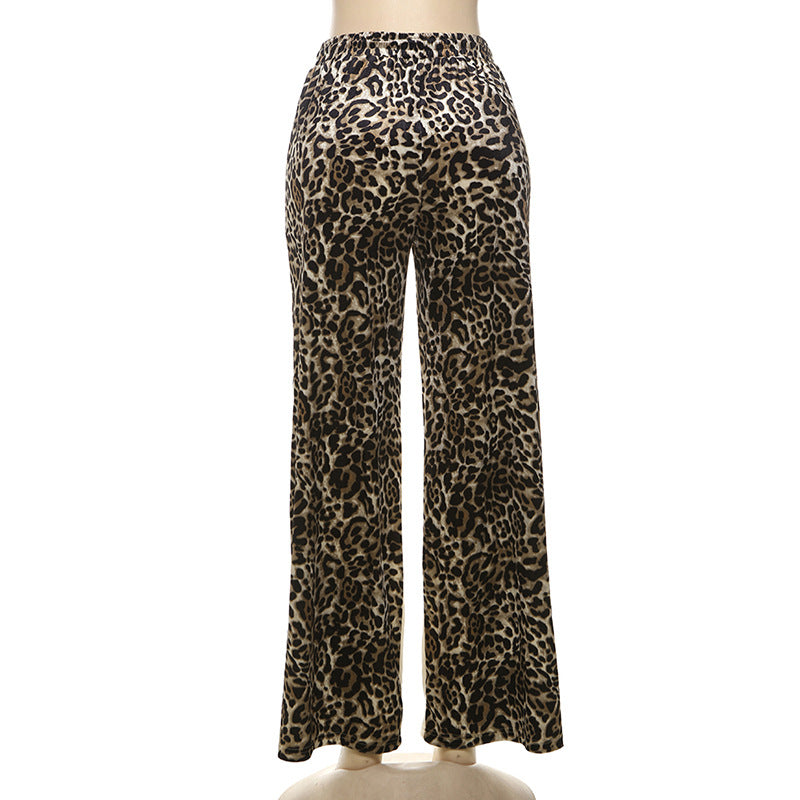 Autumn Style Street Trend Leopard Print Striped Color Block High Waist Loose Sweatpants 12