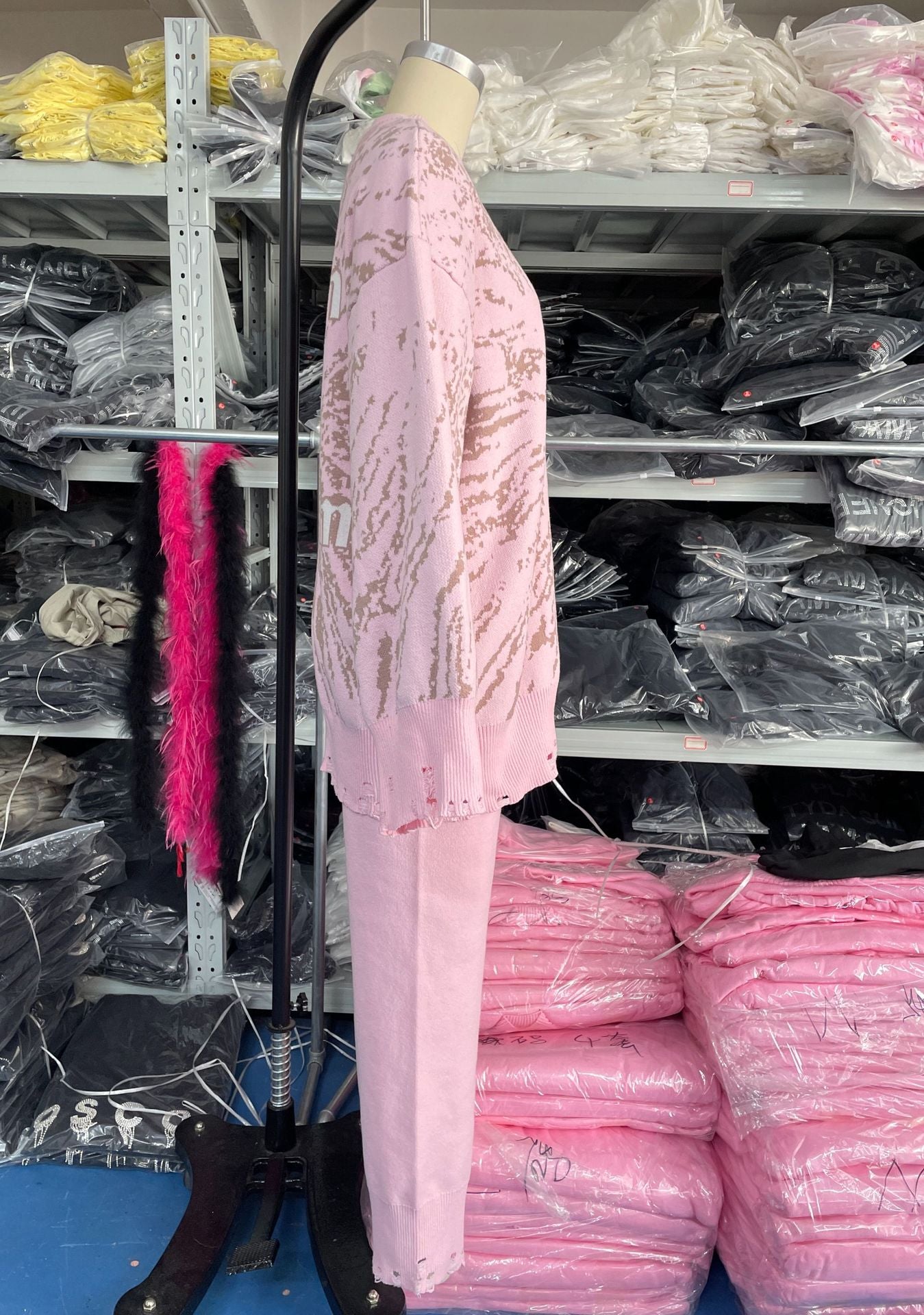 Women Casual Knitting Loose Ragged Sweater Pants Two-piece Set 9