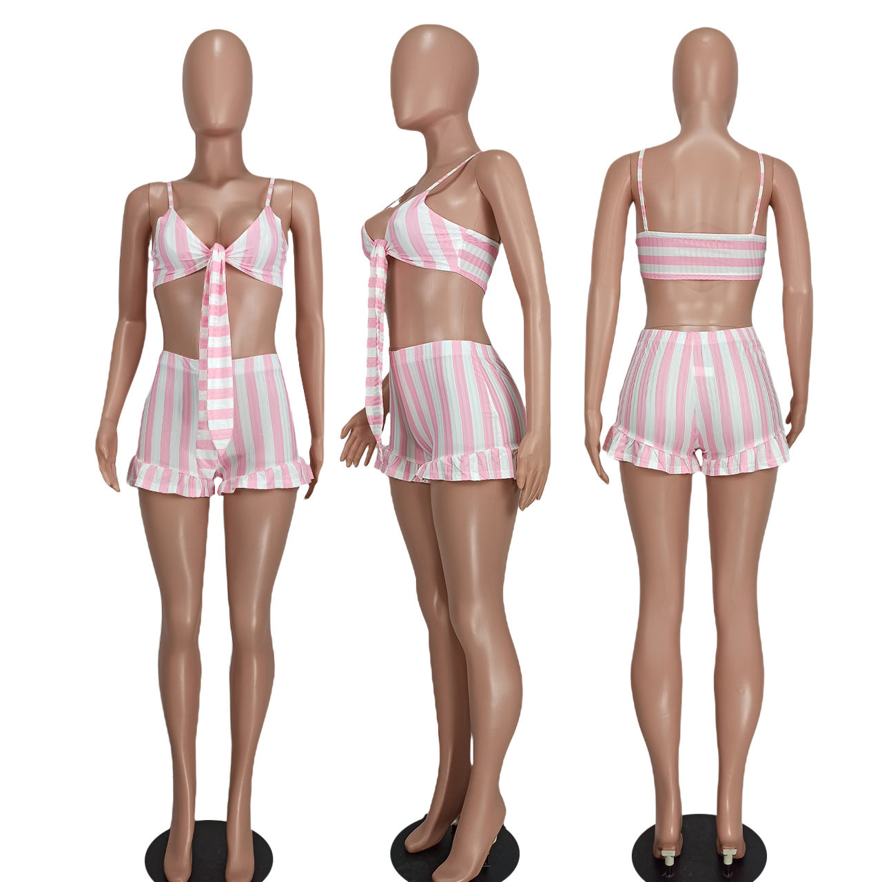 Women's Clothing Sexy Fashion Ribbed Stripe Two-Piece Shorts Set For Women 16