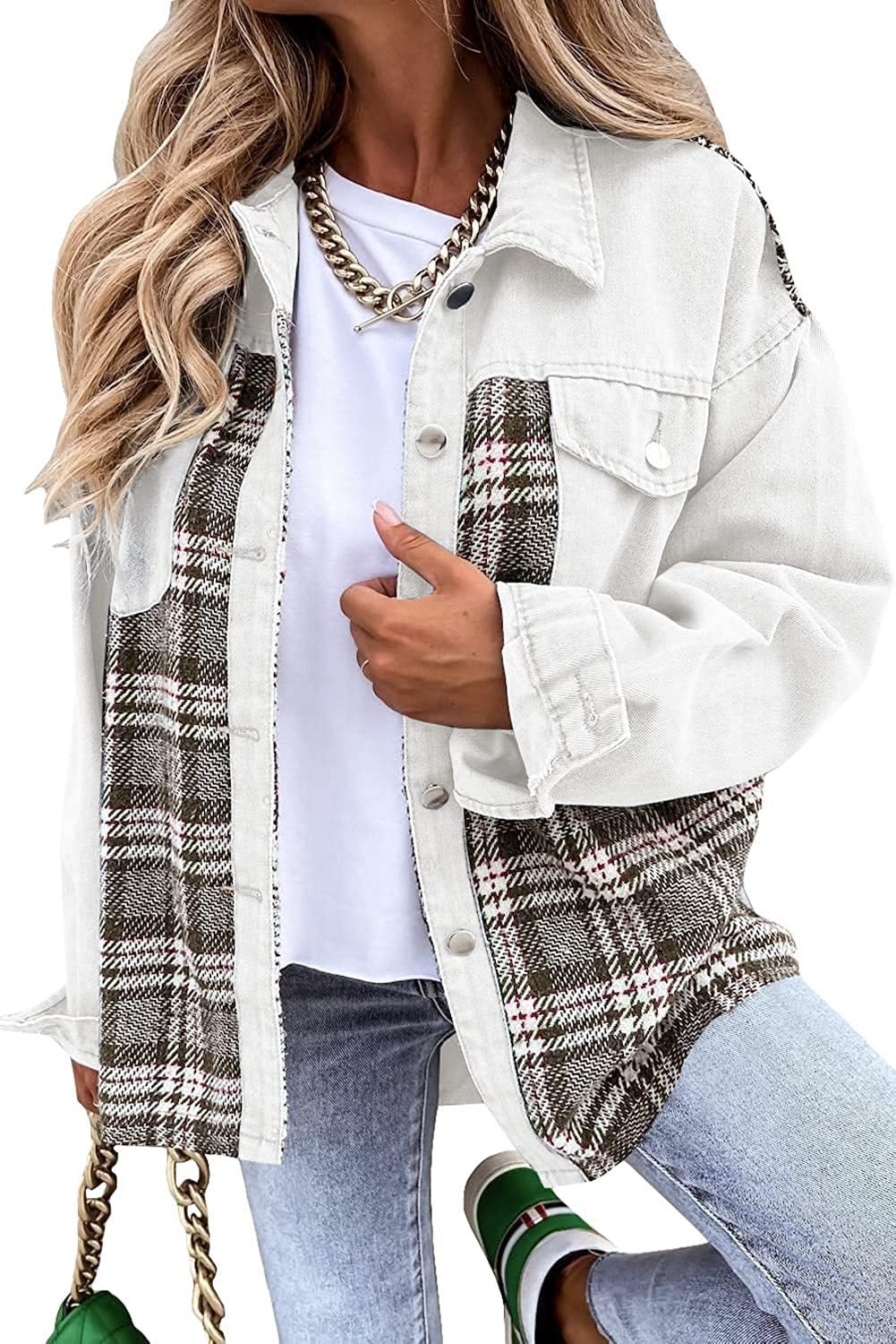 Autumn And Winter Denim Jacket Long Sleeve Plaid Buttoned Shirt Top 10