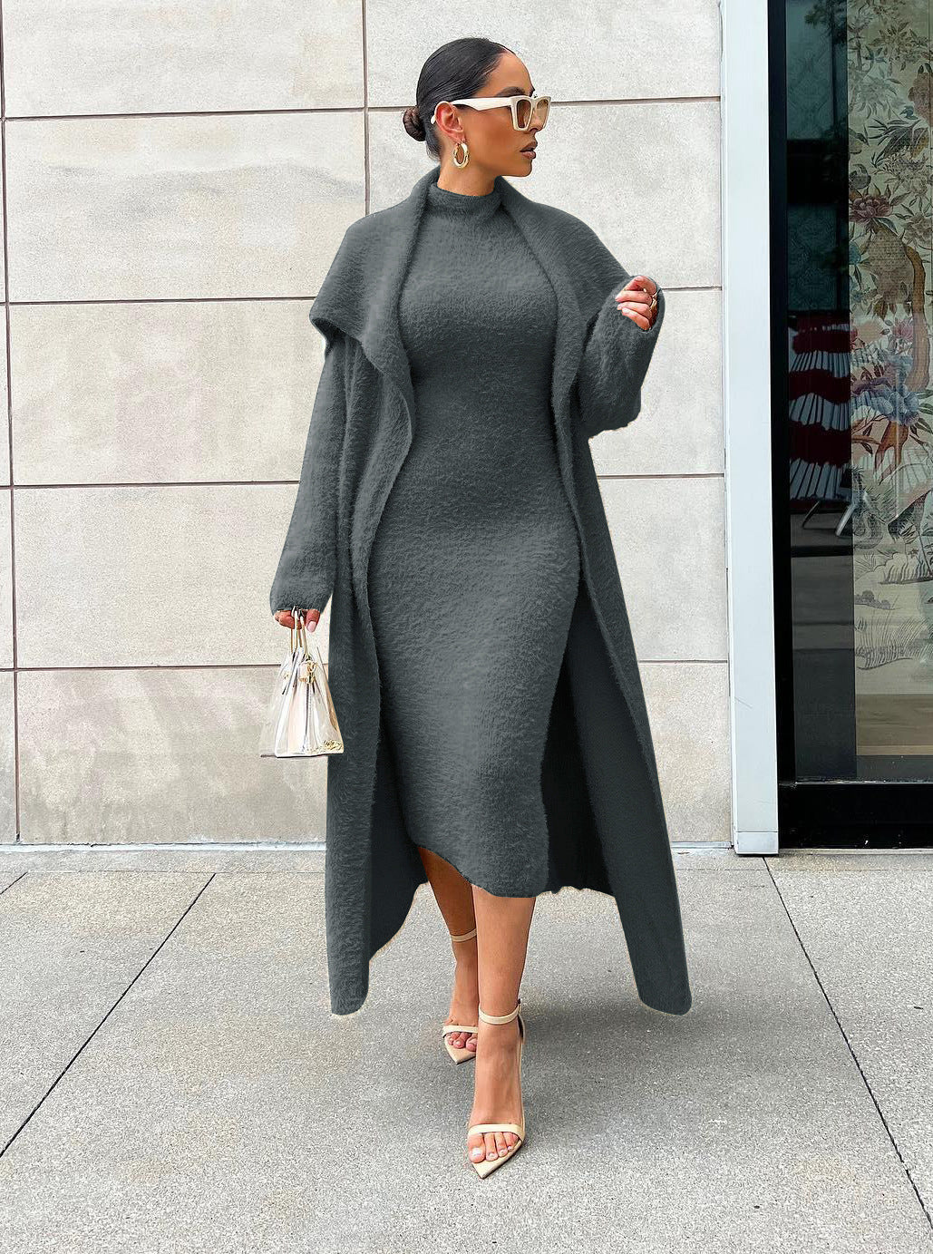 Women Fall/Winter Dress and Jacket Two-Piece Set 8