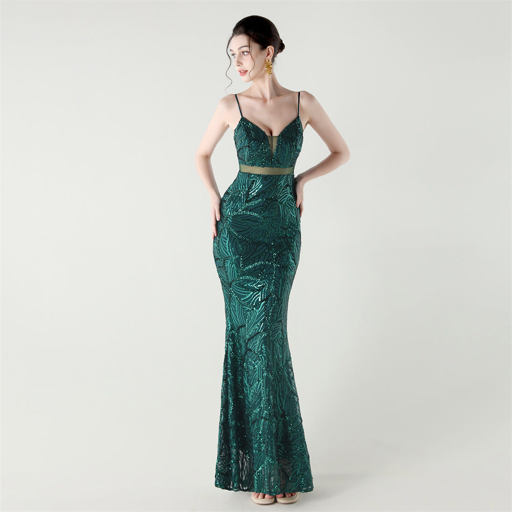 Women tulle Patchwork cross Lace-Up sequined Formal Party evening dress 7