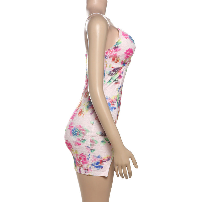 Fashion Sexy V-Neck Lace Patchwork Floral Strap Women's Dress 14