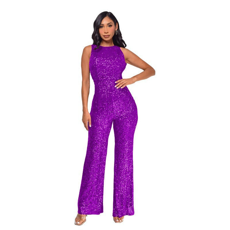 Sleeveless Sequin Round Neck Slim Fit Women's Jumpsuit 18