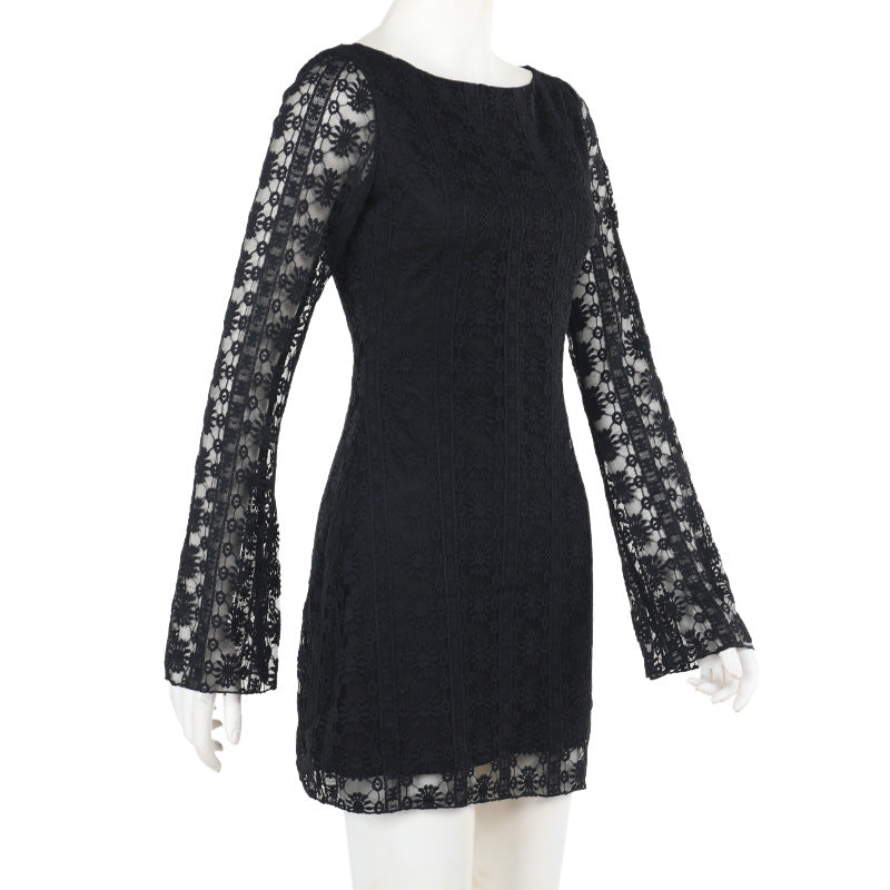 Women Autumn Sexy Knitting Lace Dress 8