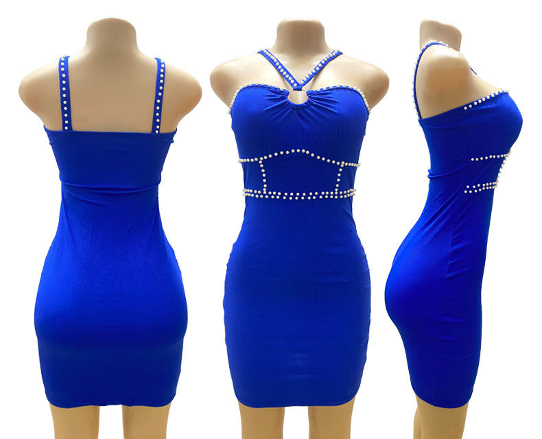 Women Beaded Sexy French Halter Neck Dress 6