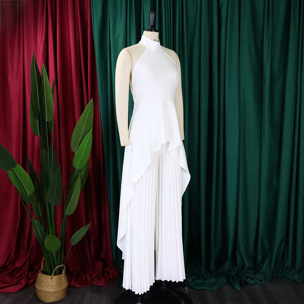 Women's OL Sleeveless Irregular Top Wide Leg Pants Two-Piece Suit 31