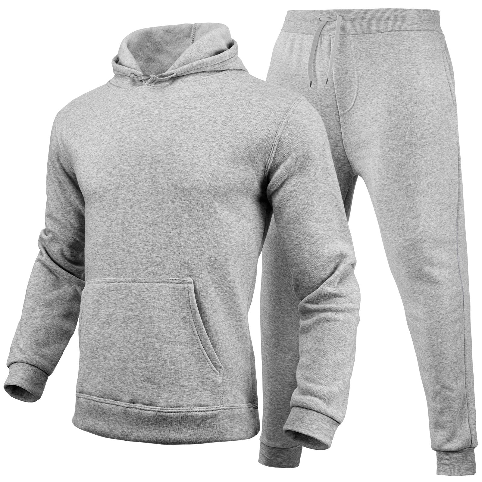 Men Casual Solid two-piece fleece loose Hoodies and sweatpants two-piece set 5