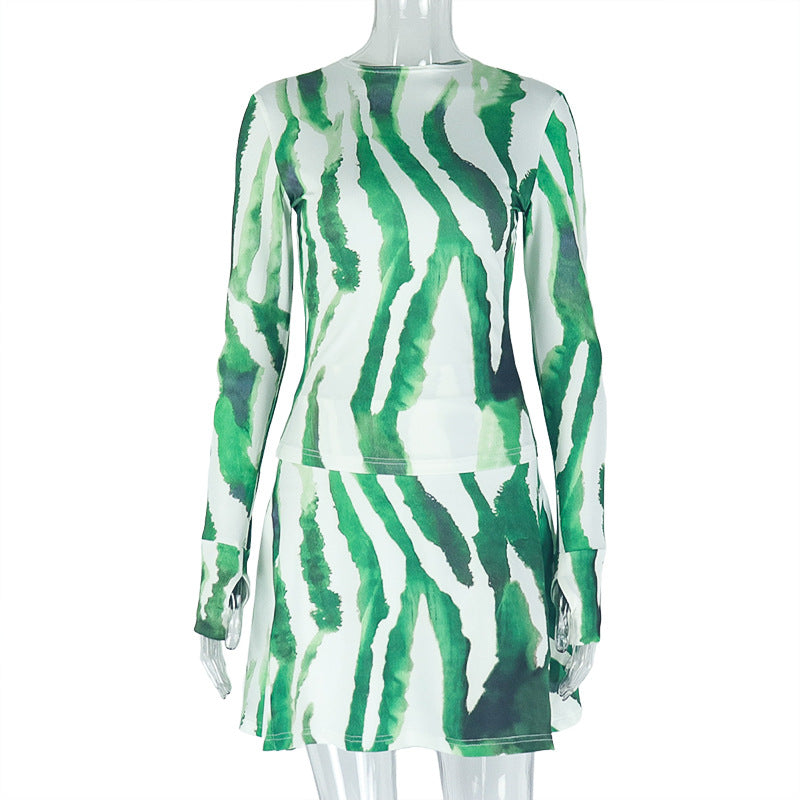 Women Printed Turtleneck Top and Skirt Two-piece Set 10