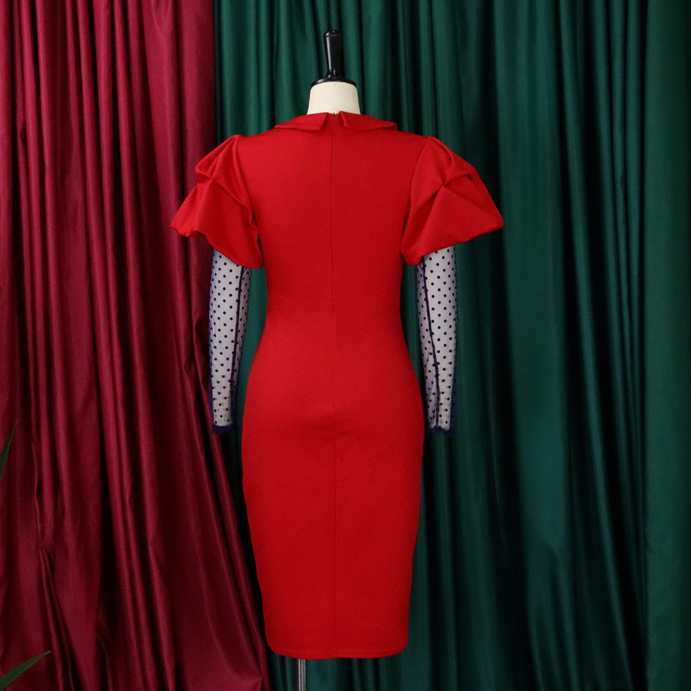 Women'S Fall/Winter Mesh And Pleated Plus Size Ol Chic Career Dress 15