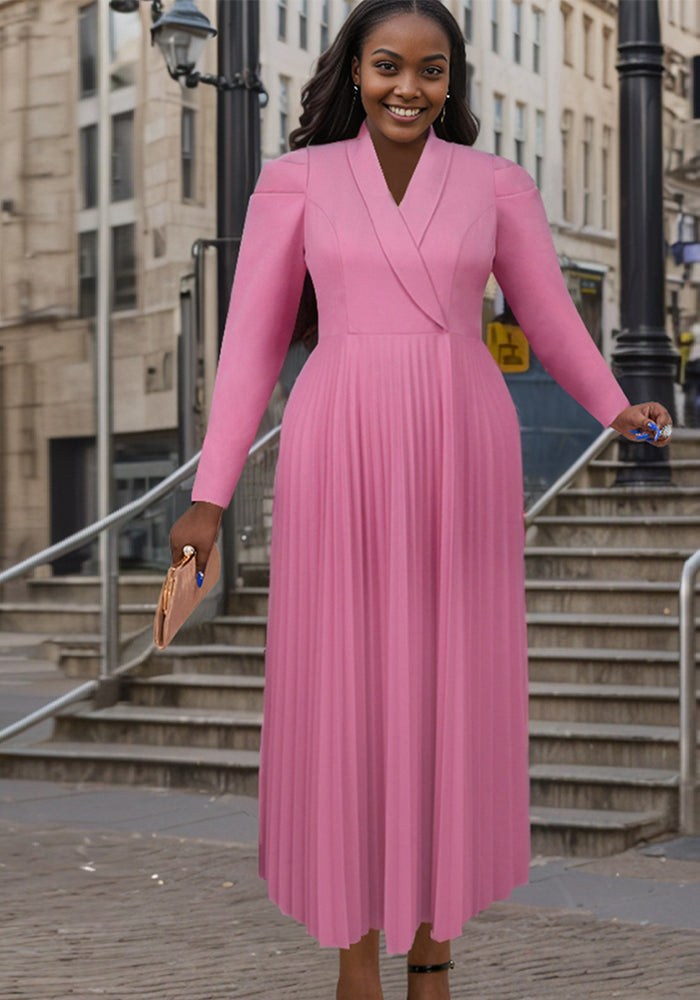 Chic Style Turndown Collar Career Pleated Dress