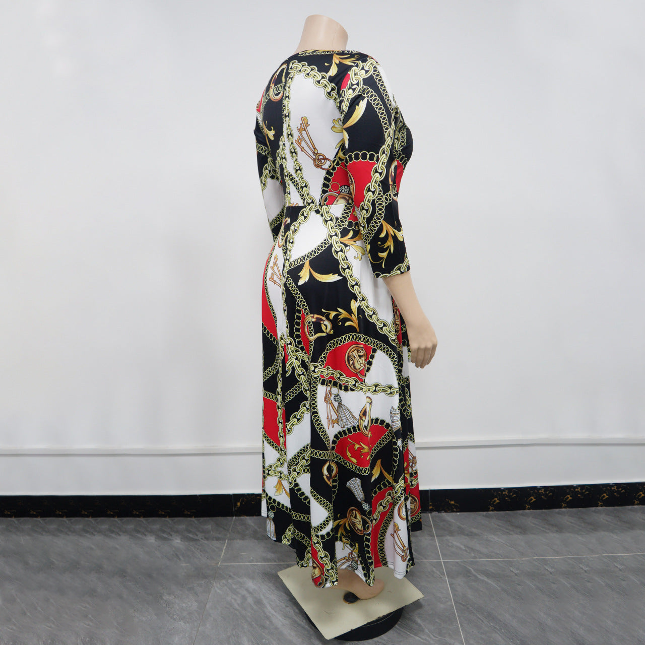 Women's Spring Fashion Chic Printed Long Sleeve African Plus Size Maxi Dress 14