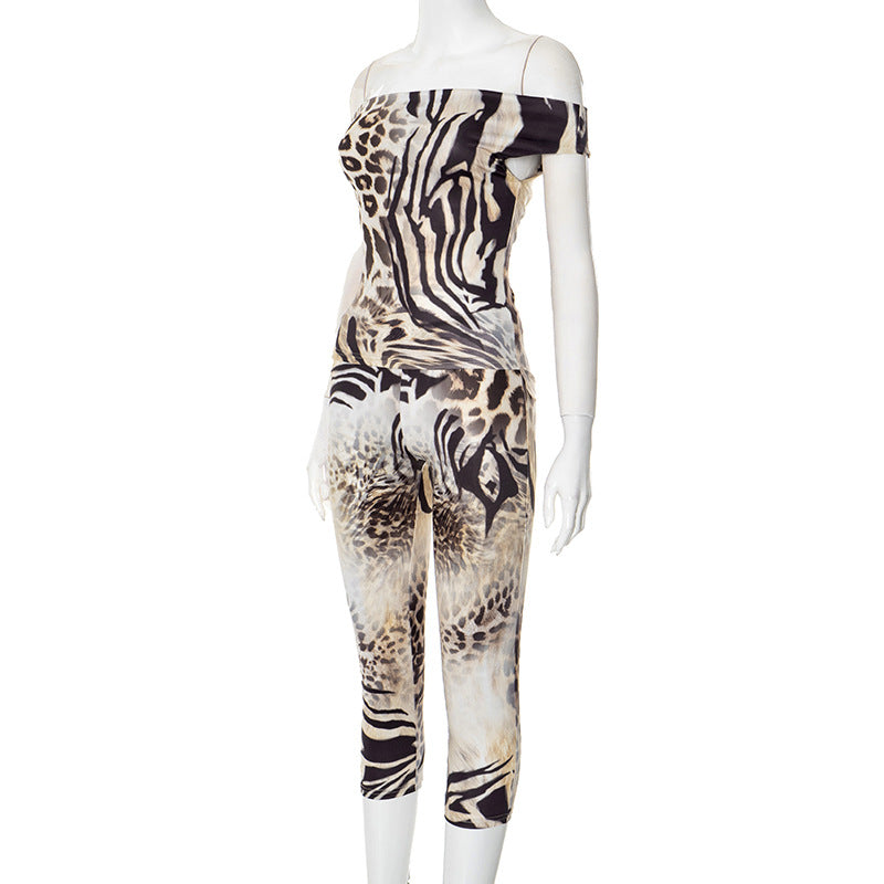 Women Spring/Summer Off Shoulder Print Two Piece Set 10