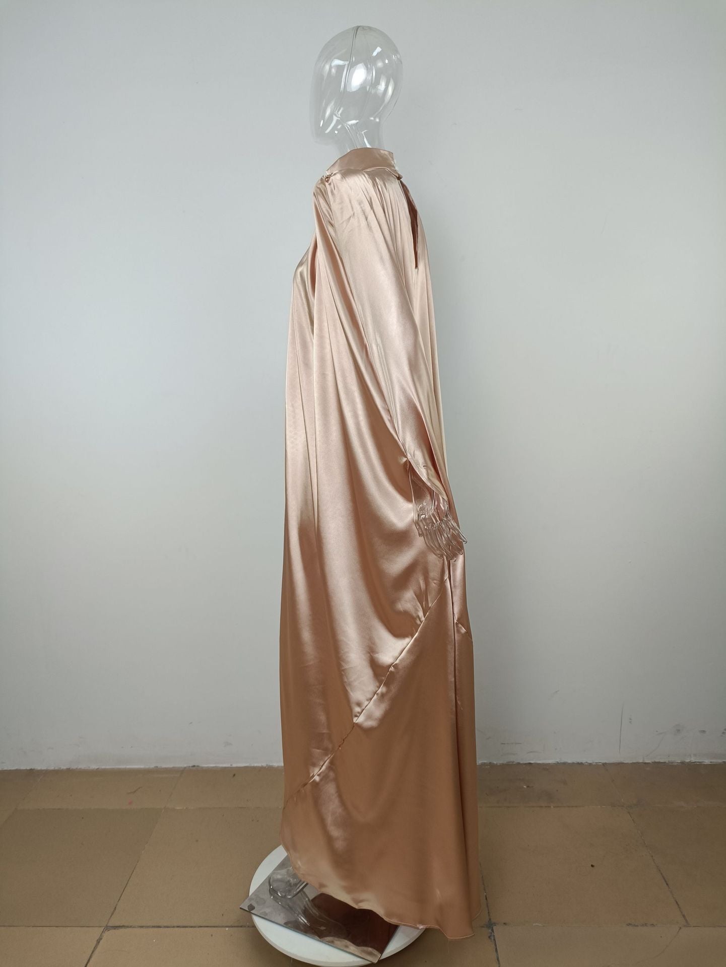 Dubai Muslim Women'S High Neck Loose Swing Robe Satin Dress Women'S Abaya 31