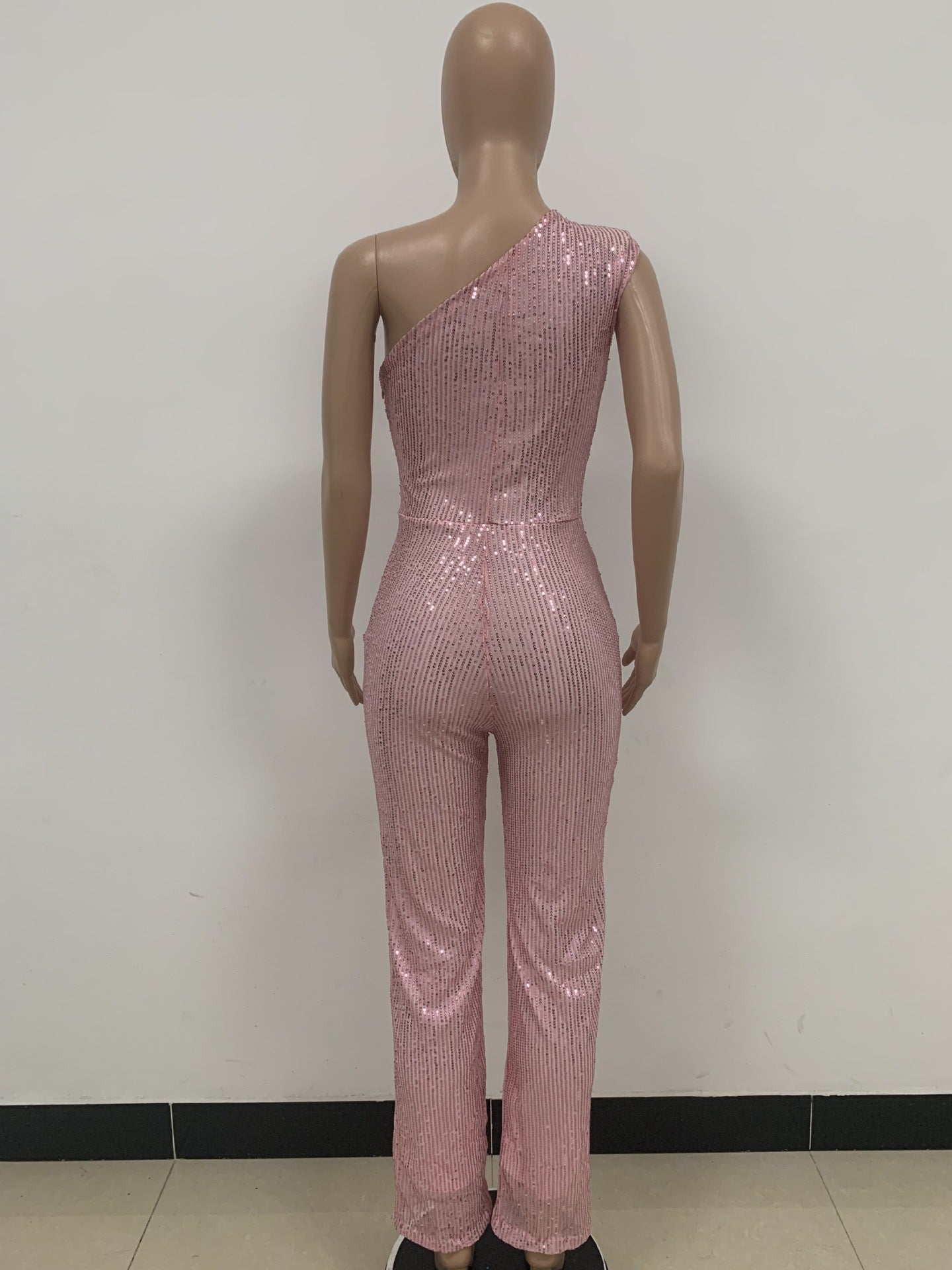 Women's Sleeveless One Shoulder Low Back Sequined Jumpsuit 67