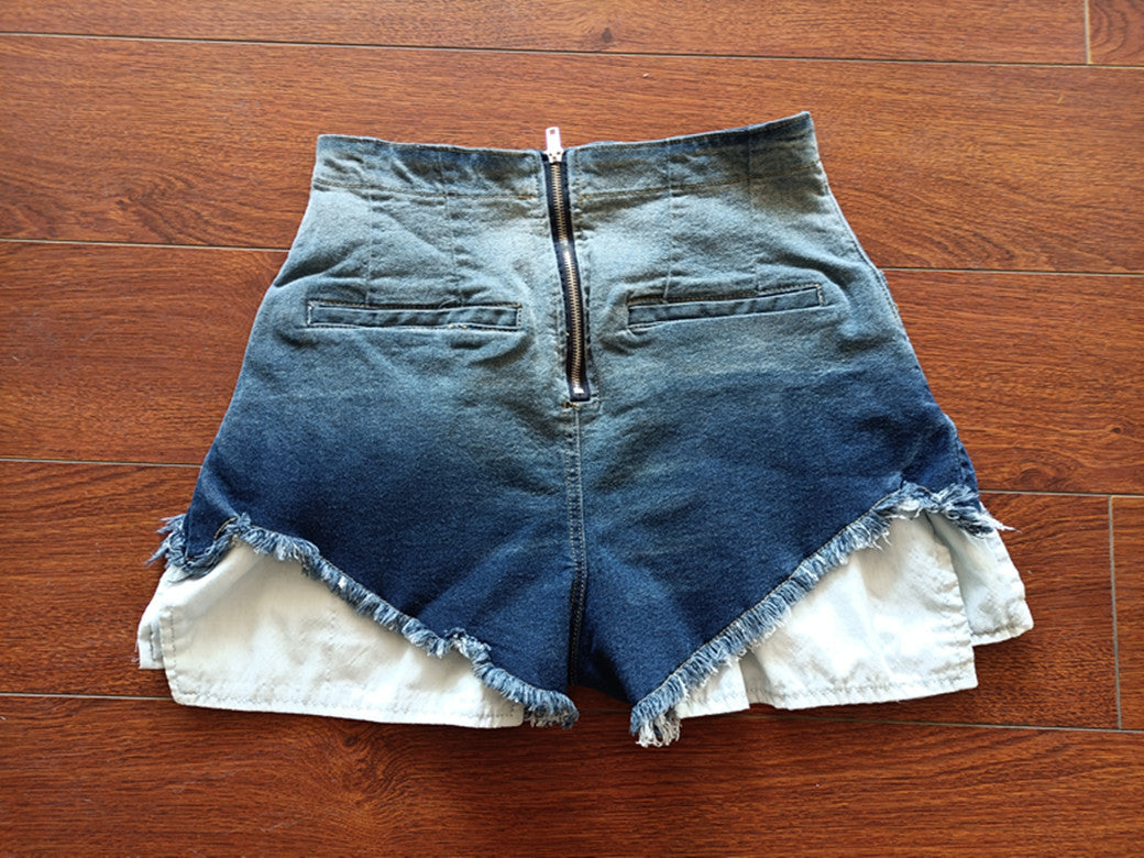 Women Fashion Pocket Ombre Denim Shorts 13