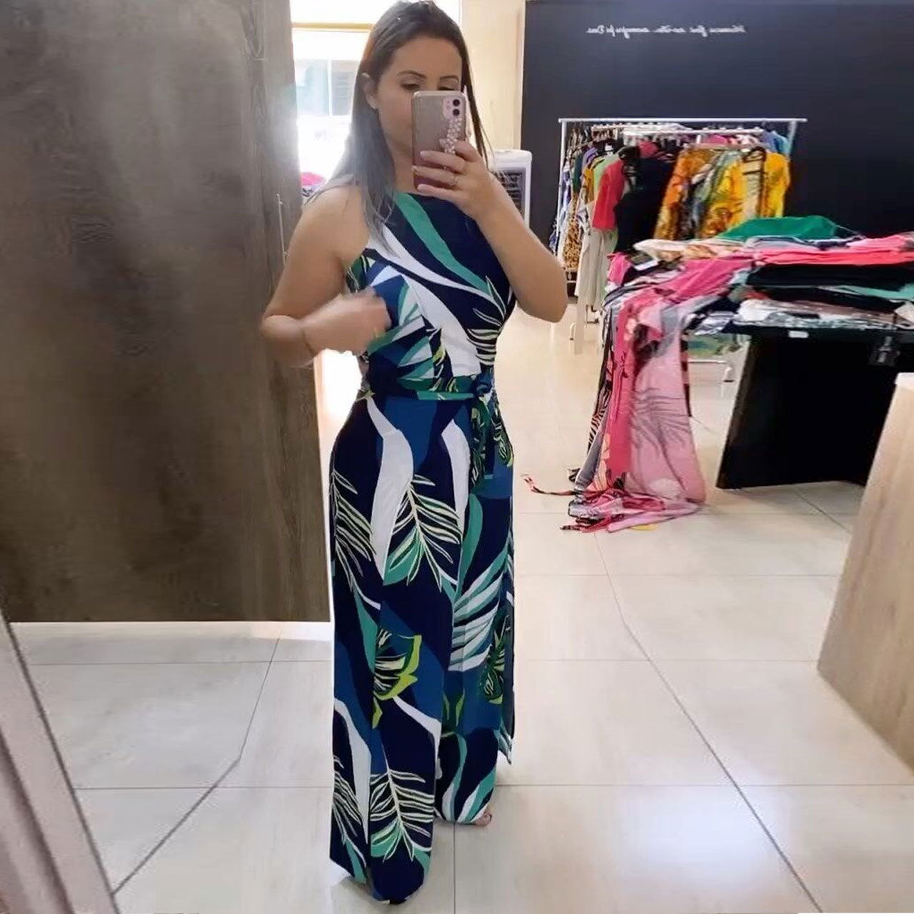 Sexy Fashion Multicolor Print Belt Sleeveless Jumpsuit 4