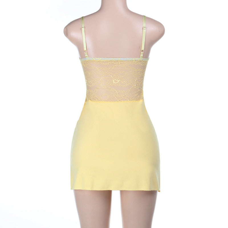 Spring Sexy Lace Patchwork Strap Short Dress 22