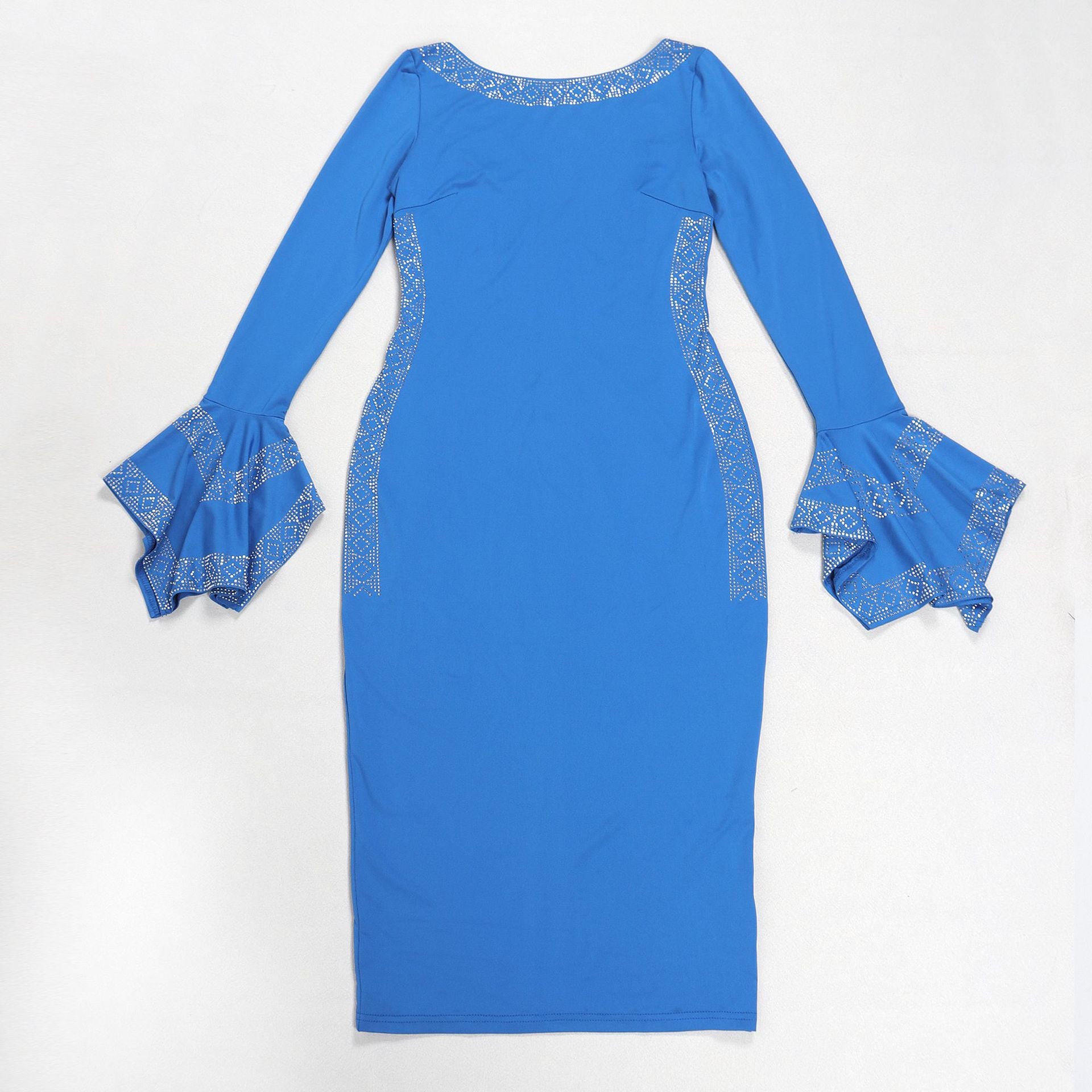 Women Sexy Beaded Stetchy Backless Slit Bodycon Dress 6