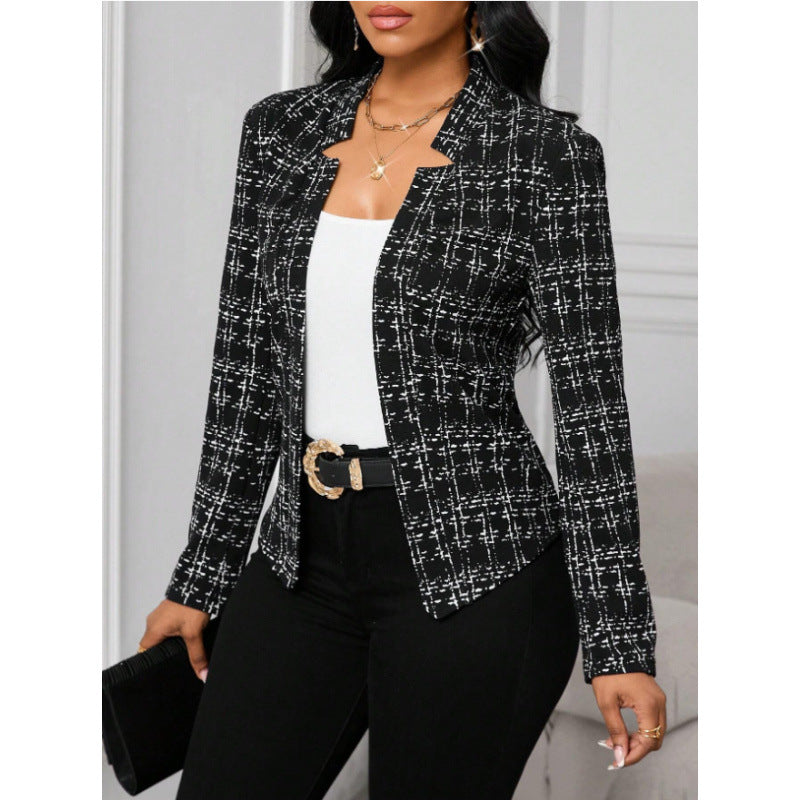 Women's Fashion Floral Print Plaid Slim-Fitting Blazer 7