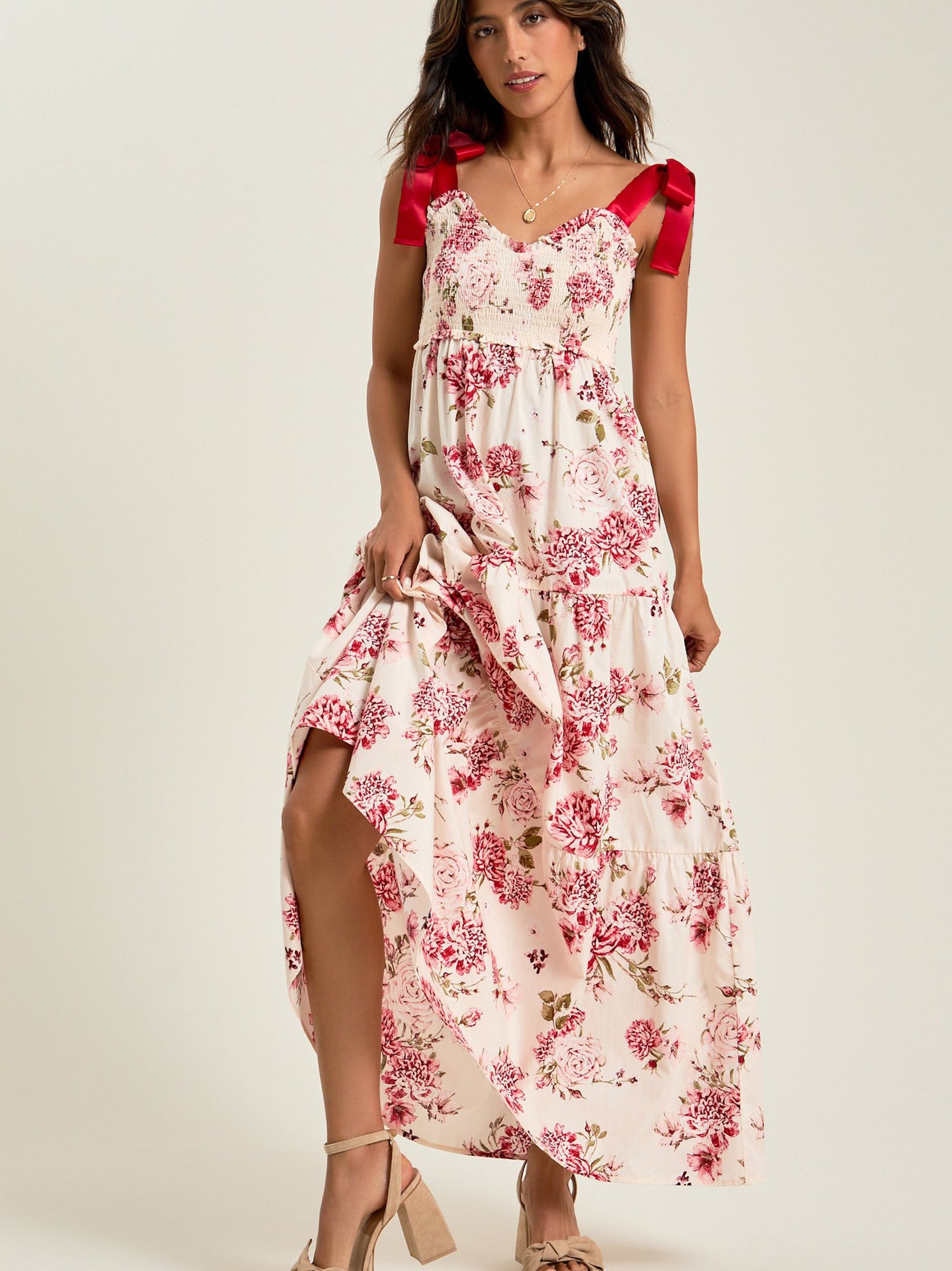 Women Holidays Print Lace-Up French Ruffle Edge Lace Dress