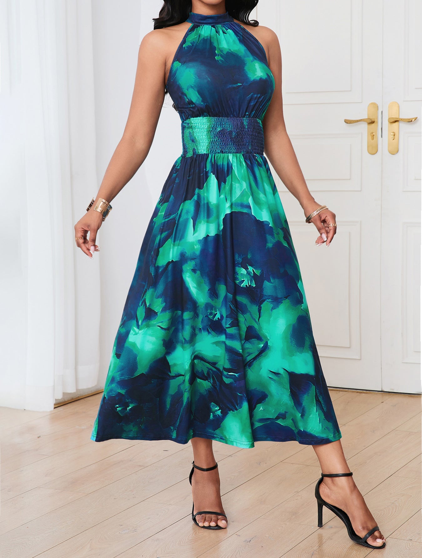 Summer Women's Elegant Fashion Gradient Print Halter Neck Dress 4