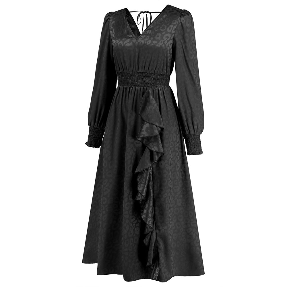 Plus Size Women V Neck Long Sleeve Leopard Print Dress 26