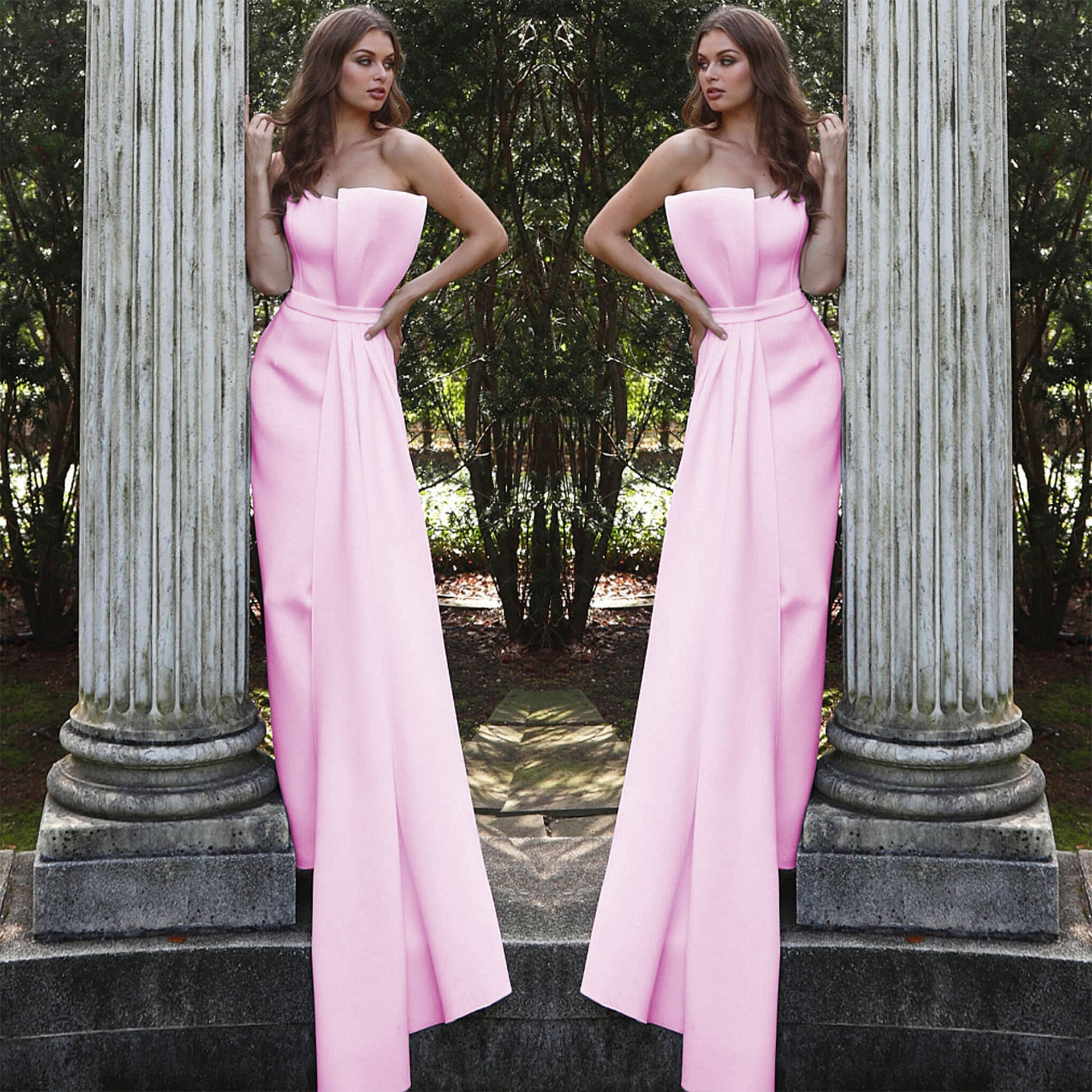 Women 's Solid Color Strapless Formal Party Elegant Jumpsuit 6