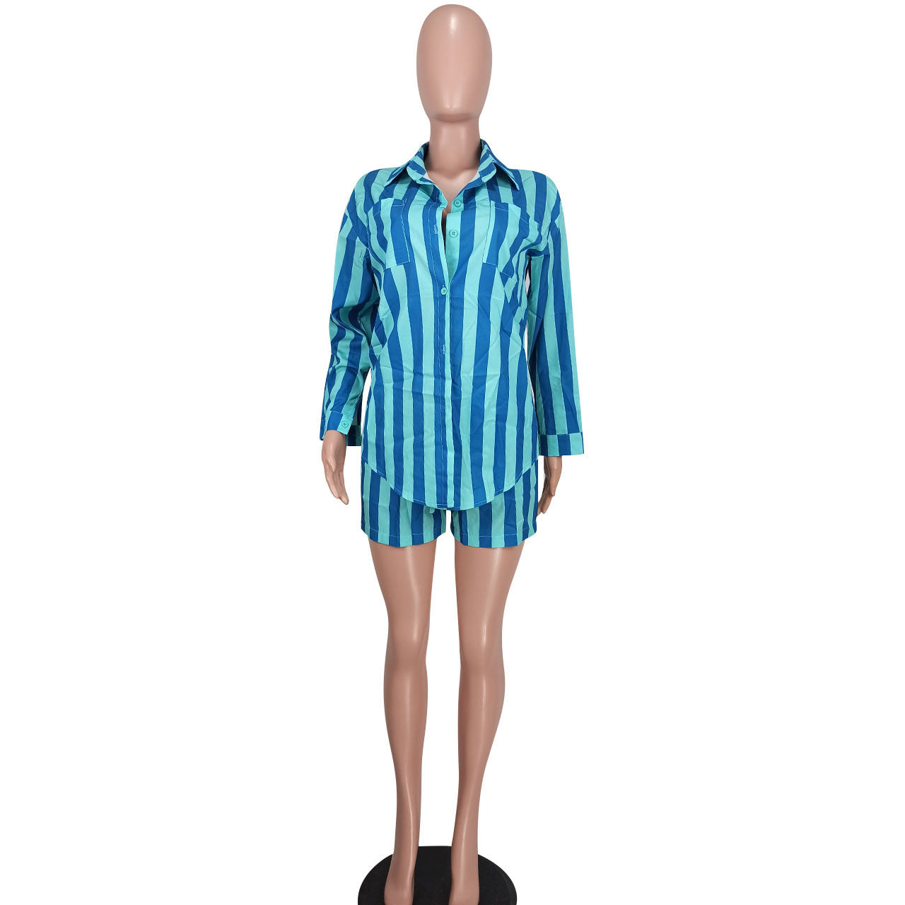 Women Casual striped shirt and Lace-Up shorts two-piece set 14