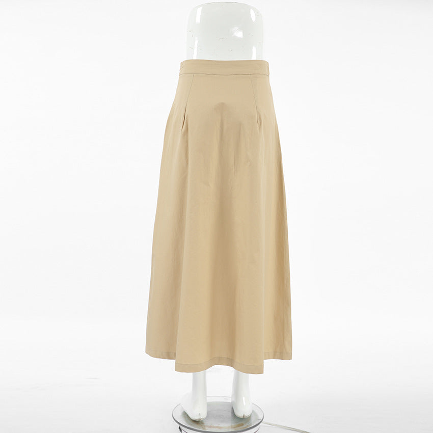 Khaki High Waist Career Long Skirt Autumn Fashion Women's Clothing 9