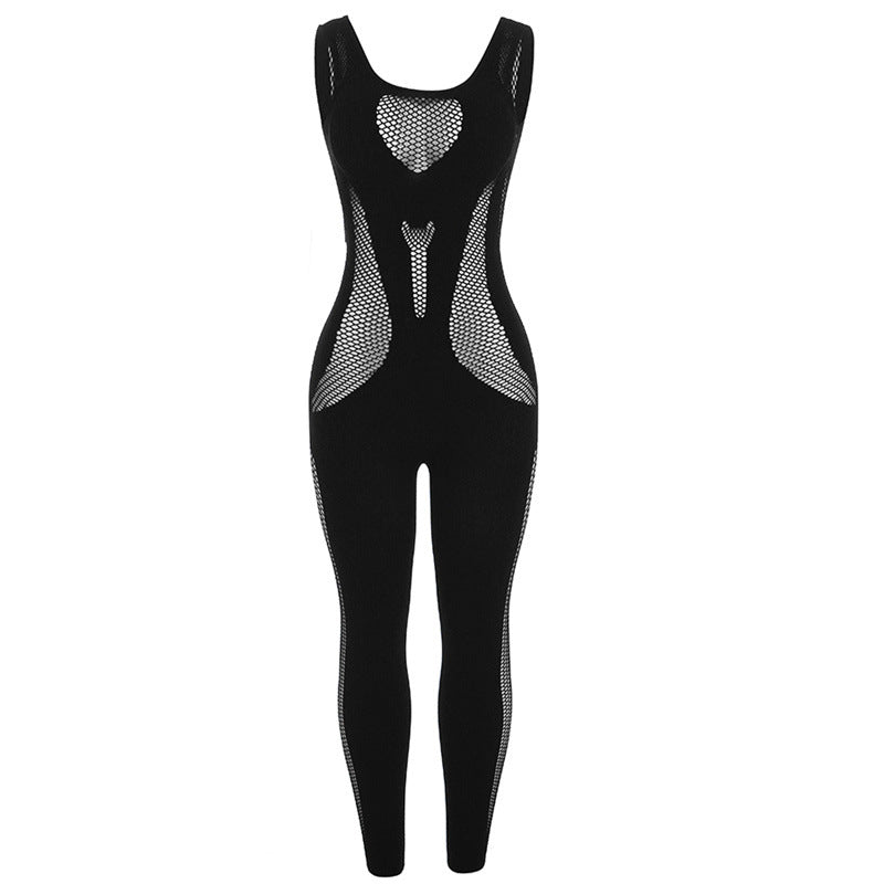 Autumn Women's Sexy Hollow Knitting Crochet Sleeveless High Waist Tight Fitting Jumpsuit 7