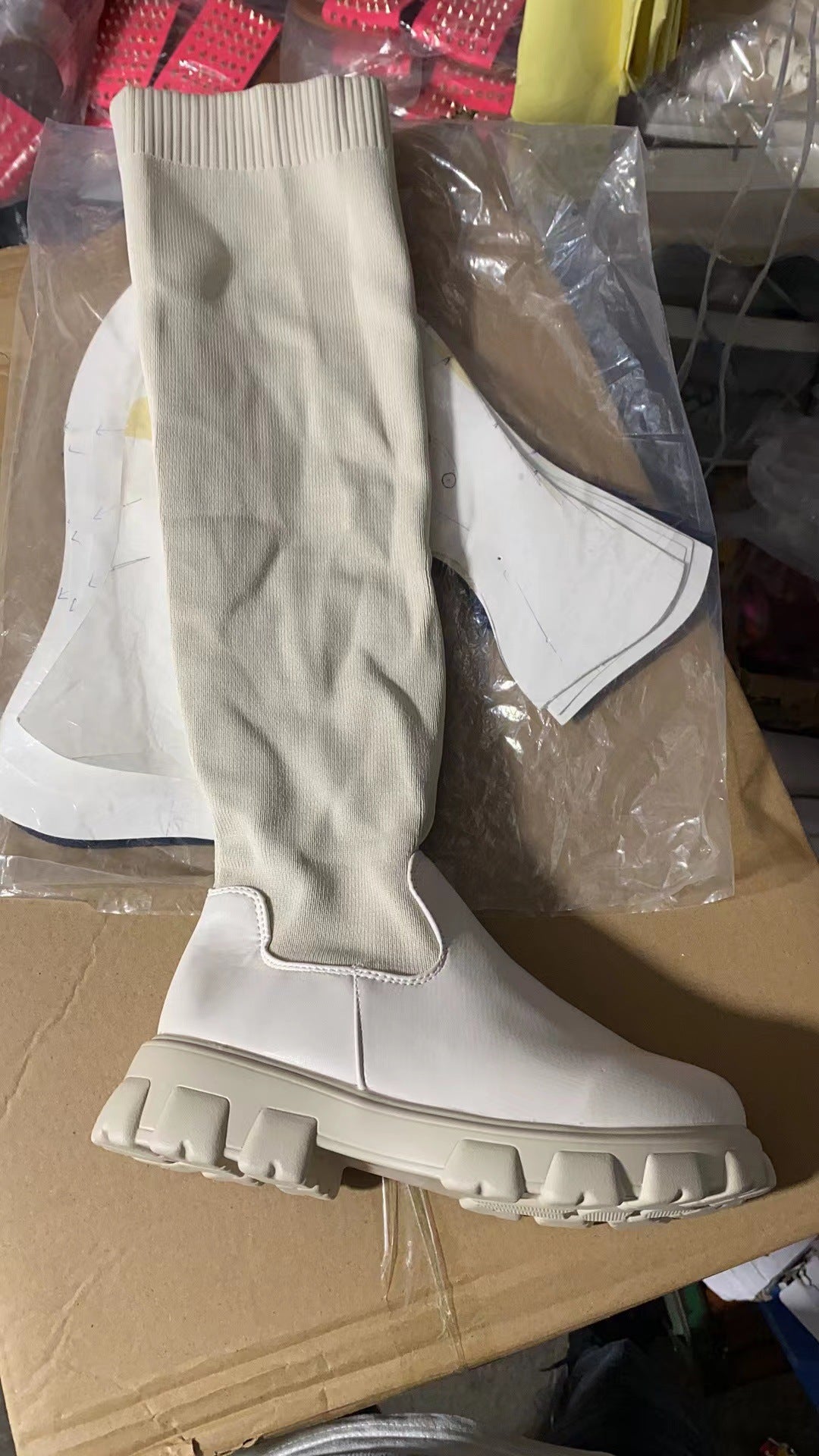 Women's cotton boots autumn and winter long Martin boots leather knitting Patchwork over the knee boots 9